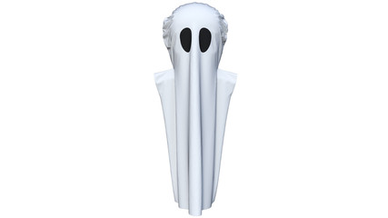Good costume imitating a ghost for a small child on Halloween. With large eye reliefs