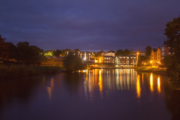 Exeter Quay. Night view of the embankment in the area of Custom House. Devon. England