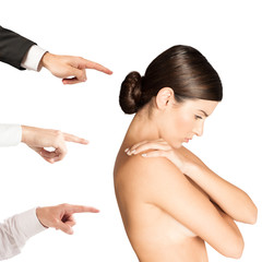 Woman ashamed by people