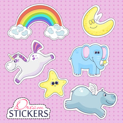 Sweet dreams isolated elements for your design. Good night stickers collection. Vector illustration