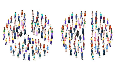 Isometric flat Infographic chart consisting of a crowd of people