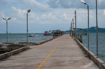 Fototapeta premium Jetty and blue sky , fisherman harbor
