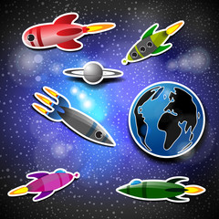 Fototapeta premium Space Concept with Starry Sky, Rockets, Earth Globe 