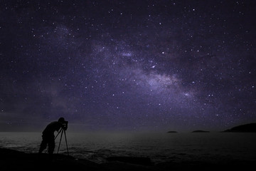 Fototapeta premium Photographer doing photography nightscape with milky way galaxy.