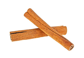 Two cinnamon sticks isolated on white background