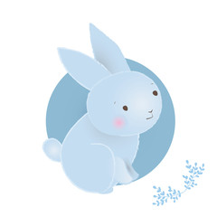 Cute rabbit on a blue background. Greeting card