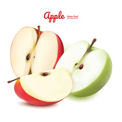 Green and Red apple half isolated. fruits set vector illustration. Apple realistic