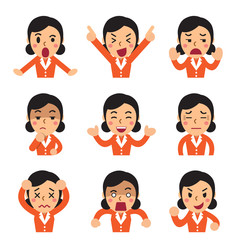 Cartoon a businesswoman faces showing different emotions