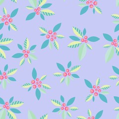 A delicate ornamental pattern with berries on a violet background. Vector seamless pattern