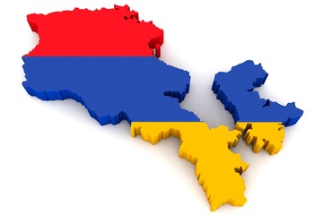 Obraz premium Country shape of Armenia - 3D render of country borders filled with colors of Armenia flag isolated on white background