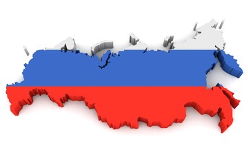 Fototapeta premium Country shape of Russia - 3D render of country borders filled with colors of Russia flag isolated on white background