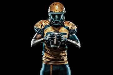American football sportsman player isolated on black background