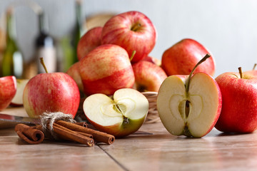 Juicy apples on a kitchen table