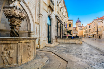 Old street in Dubrovnik. / Old historic street in city center of famous town Dubrovnik, european travel resorts. - obrazy, fototapety, plakaty