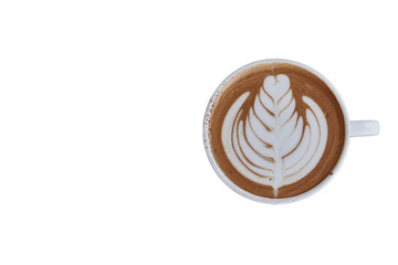 Top view of a cup of coffee, isolate on white Background.