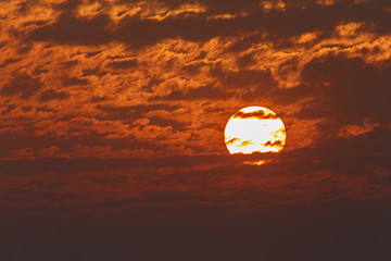 Sunrise with shadow deep orange cloud