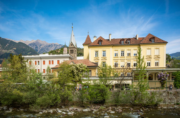 The promenades of Merano, South Tyrol, Italia. South Tyrol's historical buildings.