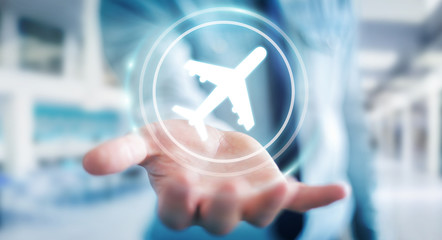 Businessman booking his flight with modern digital application 3D rendering