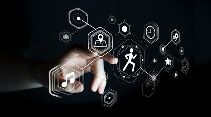 Young woman using running application to check her performances 3D rendering