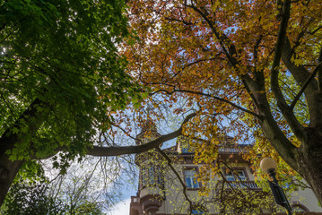 Naklejka premium The promenades of Merano, South Tyrol, Italia. South Tyrol's historical buildings.