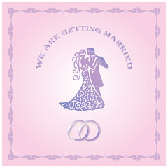 We are getting married template card. Save the date. Wedding invitation with couple. Bride and groom. Vector illustration.