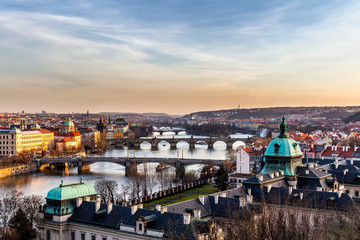 Prague panorama city skyline and Charles Bridge, Prague, Czech Republic