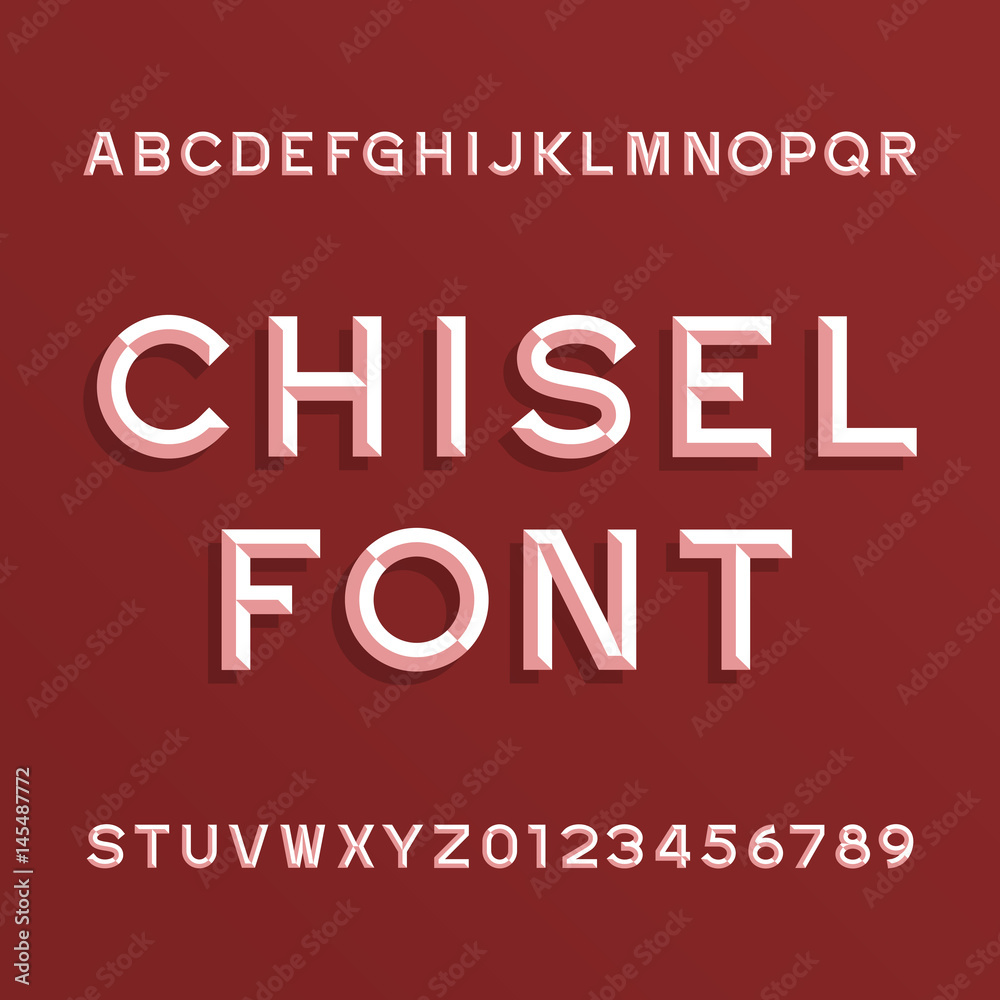 Fototapete chisel alphabet vector font. type letters and numbers. chiseled block typeface for your design.