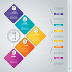 Business presentation concept with 5 options. Infographic or timeline of technology or education process. Web Template of a info chart or diagram. Part of the report with icons set.