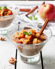 Chia pudding with caramelized apples and walnuts