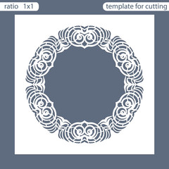 Laser cut wedding invitation card template.  Cut out the paper card with lace pattern.  Greeting card template for cutting plotter. Photo frame are laser cut from a plate. Vector.