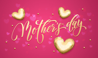 Happy Mother Day gold glitter heart vector greeting card