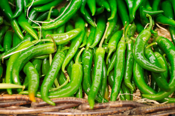 Fresh organic green pepper in supermarket