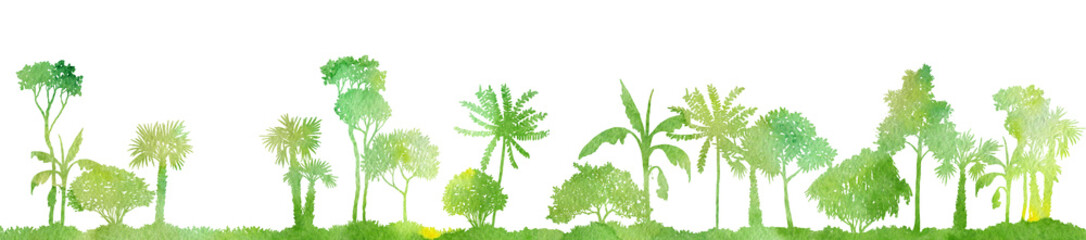 watercolor landscape with palm trees