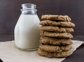 Tall Stack of Chocolate Cookies with Milk