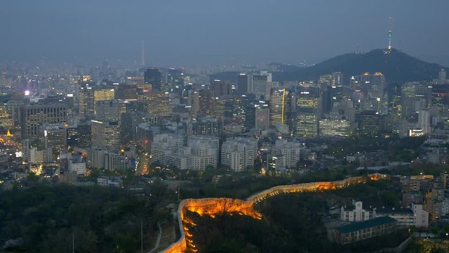 Seoul night cityscape. View from Inwang mountain