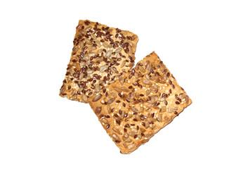 Cooking with seeds of sunflower, flax and sesame seeds. Isolated over white background