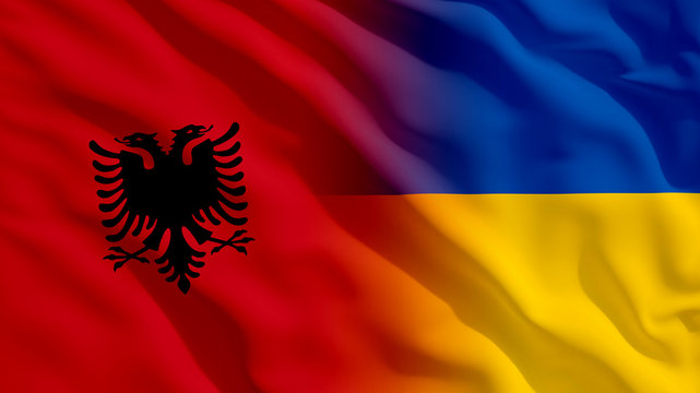 Waving Ukraine and Albania Flags