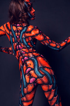 Freak girl in the aerography costume posing