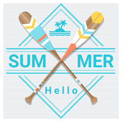 Hello summer background with painted canoe paddle , vector , illustration