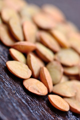 Group of green lentils on table