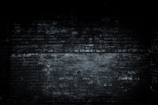 Old black wall background. Texture with border black vignette background. Studio backdrop - well use as back drop background, black gradient frame.