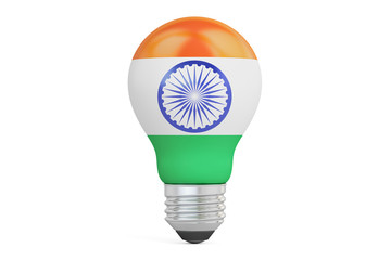 Light bulb with India flag, 3D rendering