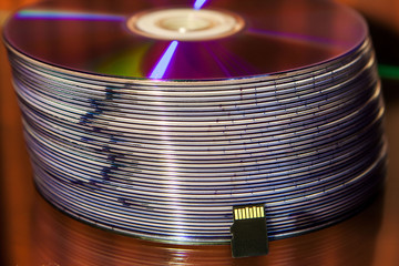 Micro SD near compact discs stack