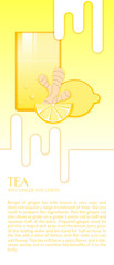 Tea with lemon and ginger. The application of the paper. Poster. Vector