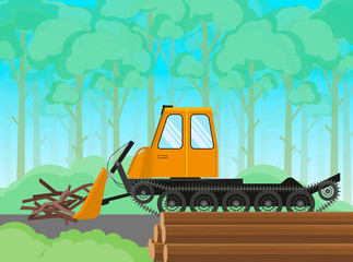 Obraz na płótnie Canvas Skidding machine for cleaning waste during logging. Vector