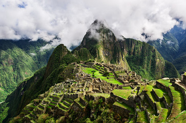 Machu Picchu, a Peruvian Historical Sanctuary in 1981 and a UNESCO World Heritage Site in 1983. One of the New Seven Wonders of the World. Lost city of Inkas in Peru mountains