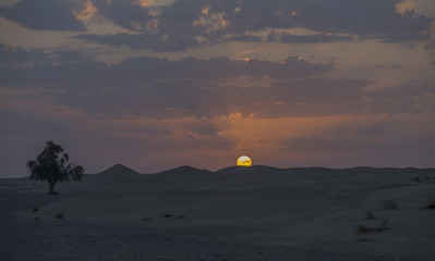Fototapeta na wymiar The dawn of the sun in the desert