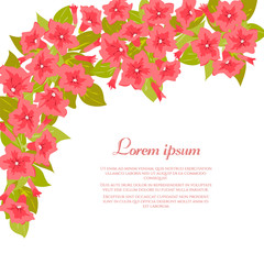 Pink vintage flowers around white background for wedding invitation, marriage card, congratulation banner, advertise.