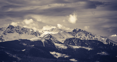 Naklejka na ściany i meble Cloudy panorama of Tatra Mountains