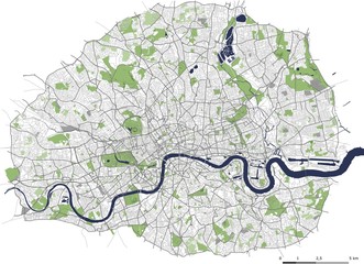 map of the city of London, Great Britain